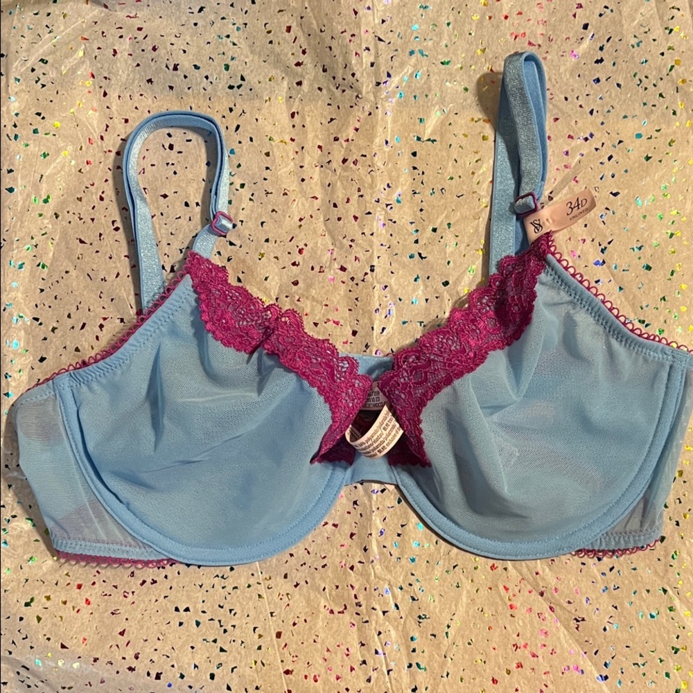 Victoria's Secret Blue Bra with Purple Lace Trim